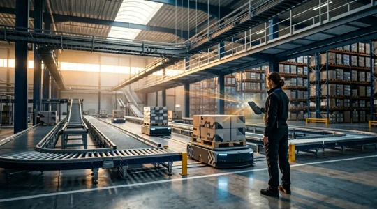 Centre logistique moderne avec technologies de suivi des marchandises sensibles