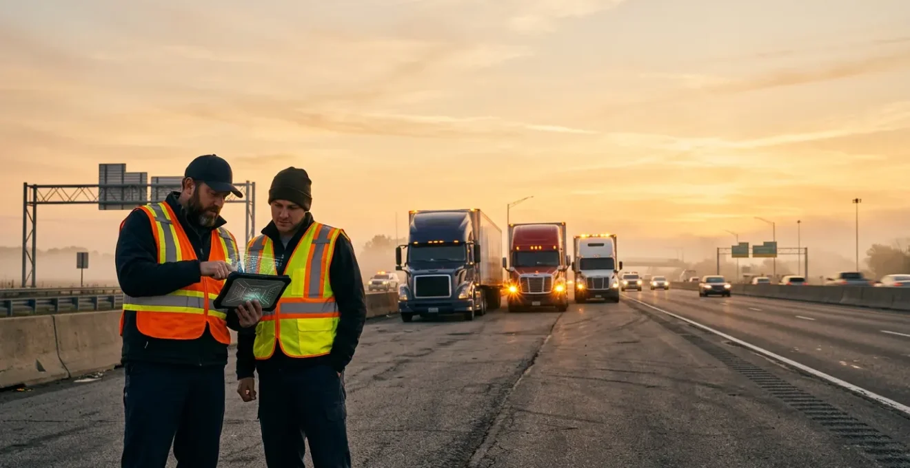 Chauffeurs routiers coordonnant une réponse d'urgence sur autoroute
