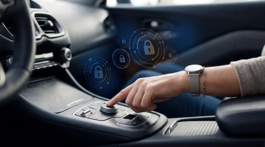 Interface de paramètres de sécurité d'une voiture moderne avec des options de confidentialité