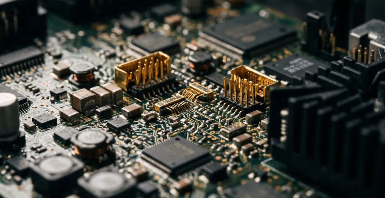 Gros plan technique sur un module électronique de véhicule avec connexions de diagnostic