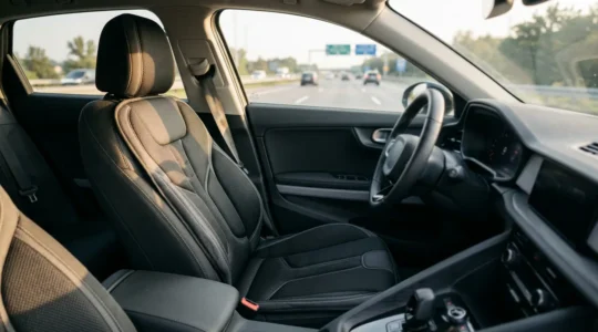 Intérieur de voiture moderne avec housse ergonomique sur le siège conducteur pour soulager les douleurs sciatiques