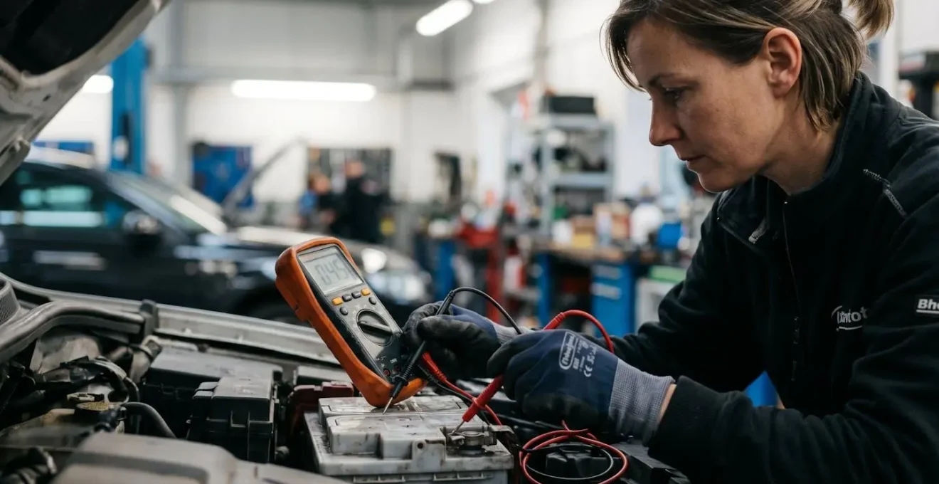Mesure de la consommation électrique au repos avec un multimètre sur une batterie de voiture