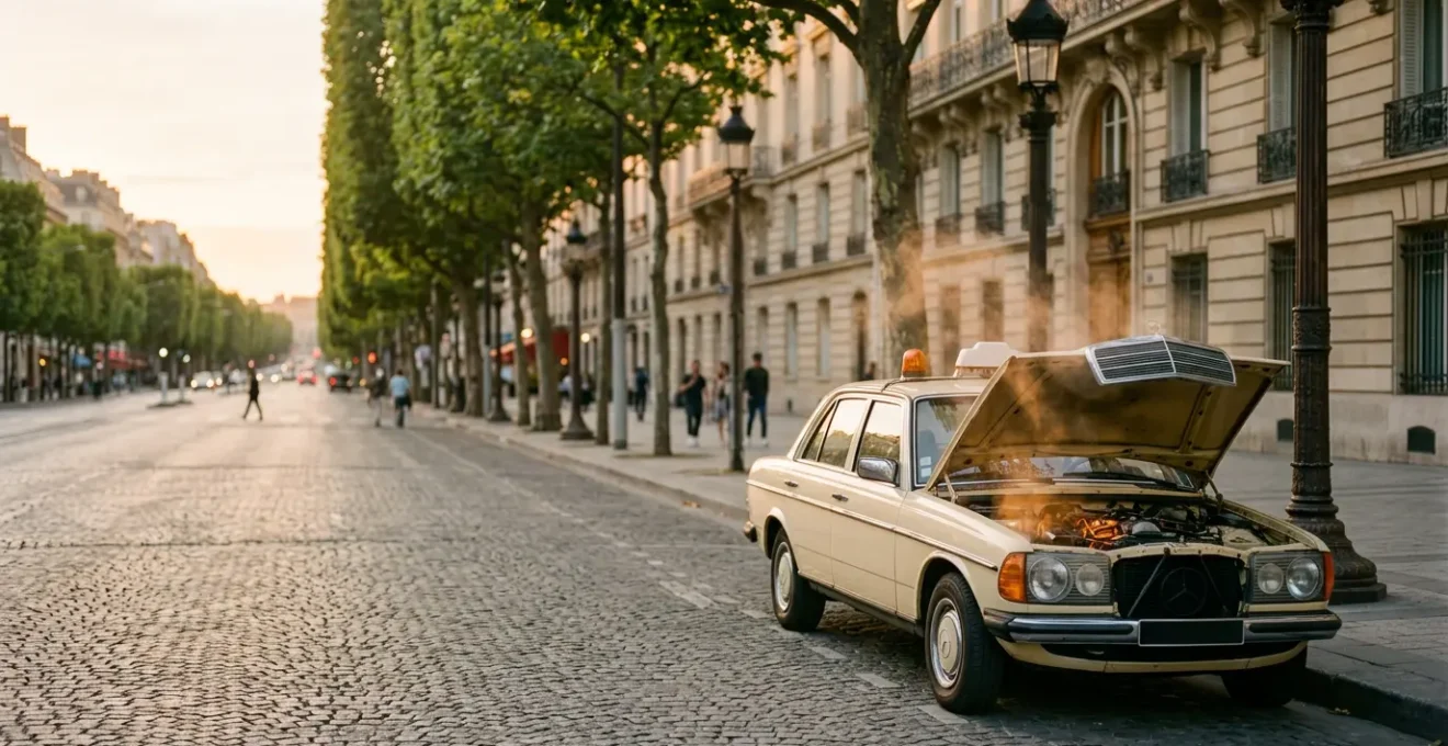 Taxi parisien dans les rues de Paris avec un moteur diesel bien entretenu