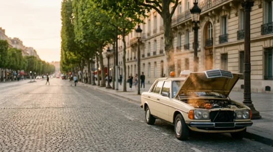 Taxi parisien dans les rues de Paris avec un moteur diesel bien entretenu
